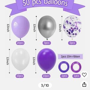 Purple, White and Silver Balloon Party Set - 50 Pieces